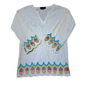 Hemant & Nandita Tunic/Dress Medium Detailed Eyelet Embroidery 100% Cotton